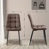 Two views of a brown upholstered dining chair with dimensions indicated by dotted lines and measurements. Anteprima dell’immagine prodotto