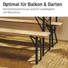 Two wooden benches with black metal frames are shown on a wooden tiled floor, with sunlight casting shadows. Podgląd zdjęcia produktu