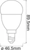 A line drawing of an LED light bulb with dimensions indicated. Náhled obrázku produktu