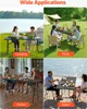 A collage of four images showing a black folding table being used in different settings: camping, picnic, party, and beach. Produktbild-Vorschau