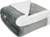 A folded gray and white sherpa blanket. Produktbild-Vorschau