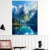 Berglandschaft mit See modern farbenfroh Leinwandbild Produktbild-Vorschau 2