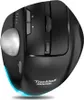 A black trackball mouse with a silver trackball and blue LED lighting at the base. Produktbild-Vorschau