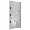 A single gray metal garden gate with a grass design cut into it, shown against a white background. Produktbild-Vorschau