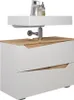 A white bathroom vanity with two drawers and a wooden countertop, featuring a sink and faucet. Náhled obrázku produktu