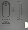 Technical drawings and a photograph of an outdoor LED wall lamp with a motion sensor. Produktbild-Vorschau