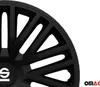 A close-up, studio shot of a black car wheel rim. Produktbild-Vorschau