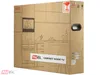 A cardboard box for a cabinet door TV, showing a line drawing of a kitchen scene and product details. Produktbild-Vorschau