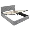 A grey upholstered bed frame with the mattress support mechanism open, revealing storage space underneath. Anteprima dell’immagine prodotto