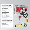A product image with specifications and a diagram of an electric hoist. Voir les images du produit