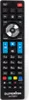 A black remote control with various buttons is shown against a white background. Náhľad obrázku produktu
