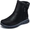 A black winter boot with a knitted cuff and a zipper is shown against a white background. Voir les images du produit