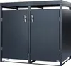 A dark gray metal trash can enclosure with two doors and a flat top. Produktbild-Vorschau