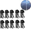 A collage of black plastic clips and a circular inset image of solar panels on a roof. Produktbild-Vorschau