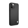 A black iPhone case with a textured finish and a small circular logo on the bottom right corner. Produktbild-Vorschau