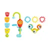 A collection of colorful bath toys, including a faucet-like dispenser and several cups, arranged on a white background. Podgląd zdjęcia produktu