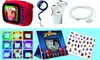 A collage of a Spiderman-themed instant camera and accessories, including photo frames, stickers, and printing paper. Voir les images du produit