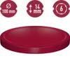 A red twist-off lid for jars is shown against a white background. Three circular icons with text and symbols are positioned above the lid. Produktbild-Vorschau