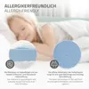 A child sleeping on a bed with close-ups of mattress material and ventilation. Produktbild-Vorschau