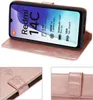 A collage of images showing a rose gold flip case for a Xiaomi Redmi 14C / Poco C75 phone, with close-ups of the case's texture and clasp. Produktbild-Vorschau