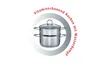 A steaming pot set with a circular graphic and text around it. Produktbild-Vorschau