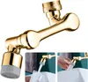 A gold faucet extender is shown with two inset images demonstrating its use in a sink. Produktbild-Vorschau