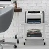 A printer stand with a printer on it, next to a desk and a chair. Produktbild-Vorschau