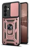A rose gold armor phone case with a camera cover and a ring holder is shown next to a smartphone. Produktbild-Vorschau
