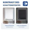 A split image showing two different types of pleated blinds in a window setting, illustrating light transmission and blackout effects. Produktbild-Vorschau