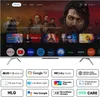 A television screen displaying a streaming service interface with various app icons and movie posters, along with feature callouts below. Anteprima dell’immagine prodotto
