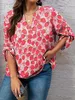 Damen Sommerhemd Plus Size Lange Ärmel Erdbeermuster Rot Produktbild-Vorschau 3