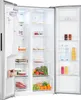 An open side-by-side refrigerator is shown, filled with various food items. Podgląd zdjęcia produktu