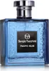 A product shot of a blue glass bottle of Sergio Tacchini Pacific Blue Eau de Toilette for men. Voir les images du produit