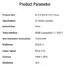 A product parameter list for a monitor. Produktbild-Vorschau