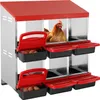 A chicken nesting box with multiple compartments and a chicken inside. Náhľad obrázku produktu