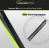 A close-up marketing image of an e-bike battery and a partial view of the e-bike frame, with overlaid text highlighting features. Produktbild-Vorschau