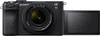 A black Sony Alpha 7C camera with a lens attached, shown from the front with its screen flipped out to the side. Produktbild-Vorschau