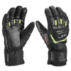A pair of black ski gloves with neon green accents, shown from two different angles against a white background. Produktbild-Vorschau