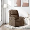 A brown massage recliner chair is placed on a round rug in a living room setting, next to a floor lamp and a small side table with decorative items. Náhľad obrázku produktu