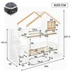 A diagram showing the dimensions of a bunk bed with a house-like design. Náhled obrázku produktu