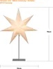 A white paper star lamp with a metallic stand on a white background, with dimensions indicated. Produktbild-Vorschau
