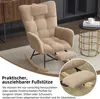 A beige corduroy rocking chair with an ottoman, placed on a rug next to a small side table. Náhľad obrázku produktu