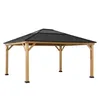 A wooden gazebo with a black roof, shown from the front on a white background. Náhled obrázku produktu