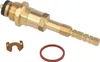 A brass valve stem with a black O-ring, a copper clip, and a red gasket ring, all on a white background. Náhľad obrázku produktu