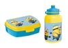 A lunchbox and a water bottle with Minions characters on a white background. Produktbild-Vorschau