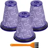 Three purple vacuum cleaner filters with a white pattern, and an orange cleaning brush. Produktbild-Vorschau