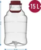 A clear product shot of a 15-liter plastic carboy with a spigot and handle, with measurement markings and dimensions indicated. Produktbild-Vorschau