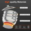 A diagram illustrating the features of a stainless steel steamer set. Náhľad obrázku produktu