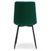 The back view of a green velvet dining chair with black metal legs, isolated on a white background. Podgląd zdjęcia produktu