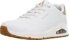 A white Skechers Uno sneaker with a gum sole and rose gold accents. Náhled obrázku produktu